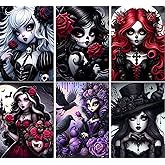 DAZZLEDOTS Diamond Art Kits for Adults, 6-Pack Gothic Girl Diamond Painting Kits for Beginner Princess Round 5D Full Drill Diamond Dots Crafts for Home Wall Decor Gifts 12x16 Inch