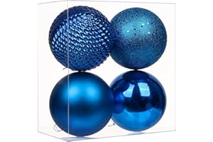 GnFlus Large Blue Christmas Ornaments Balls 4.7" Shatterproof with Hanging Loop for Wedding, Christmas, Birthday, New Year, Anniversary, Valentine's Day Decor 4 Pcs
