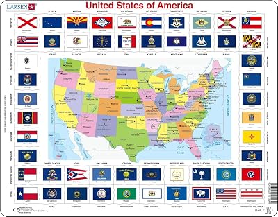 Larsen L1 USA Political Map Jigsaw Puzzle 70pc Kids Educational Geography Tray