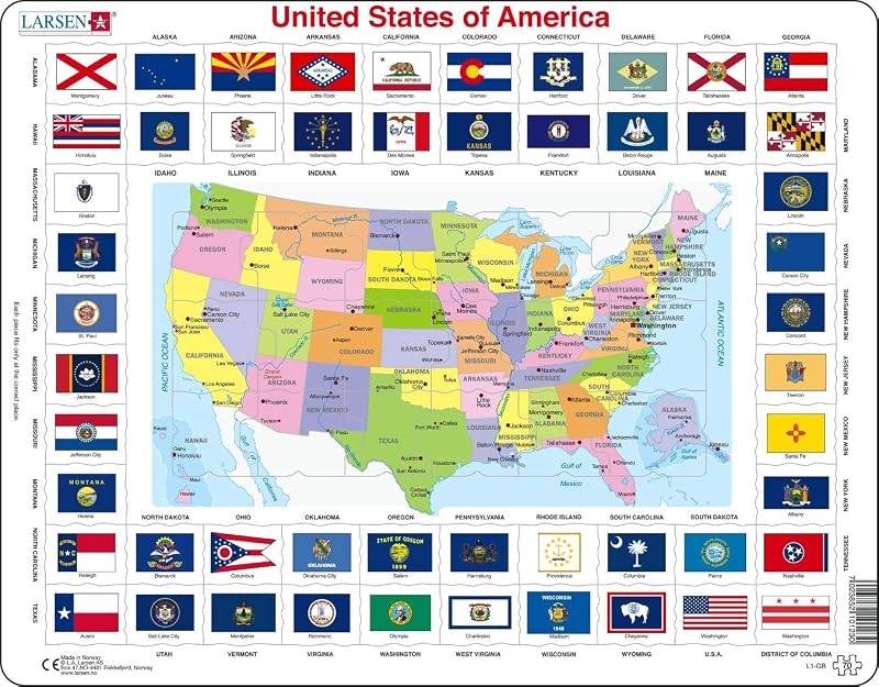 Larsen L1 USA Political Map Jigsaw Puzzle 70pc Kids Educational Geography Tray