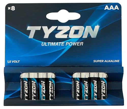 TYZON AAA Alkaline Batteries, Pack of 8 - Durable Disposable Batteries for Household Appliances