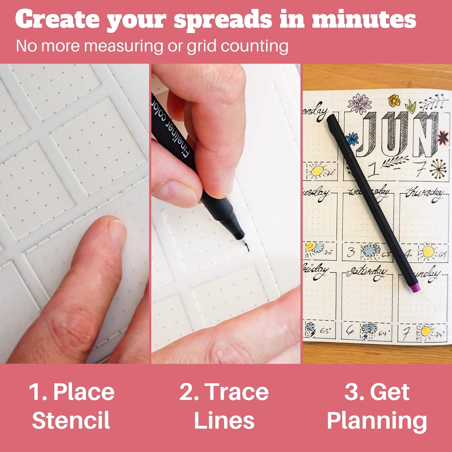Speedy Spreads Journal Stencils (Weekly Layouts #3) - x6 Stencils for A5 Bullet Dot Grid Journal Notebook, Save Time on Full-Page Layouts, DIY Planner Templates for Productivity by Sunny Streak : Kitchen & Dining