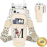Personalized Water Bottle Holder with Strap for Stanley Cup Accessories 40 oz Tumbler, Initial Water Bottle Carrier Bag W/ Phone Pocket, Ideal Thanksgiving/Christmas/New Year Gifts for Women/Girls