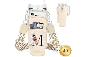 LOKASS Personalized Water Bottle Holder with Strap for Stanley Cup Accessories 40 oz Tumbler, Initial Water Bottle Carrier Bag W/ Phone Pocket, Ideal Thanksgiving/Christmas/New Year Gifts for Women/Girls