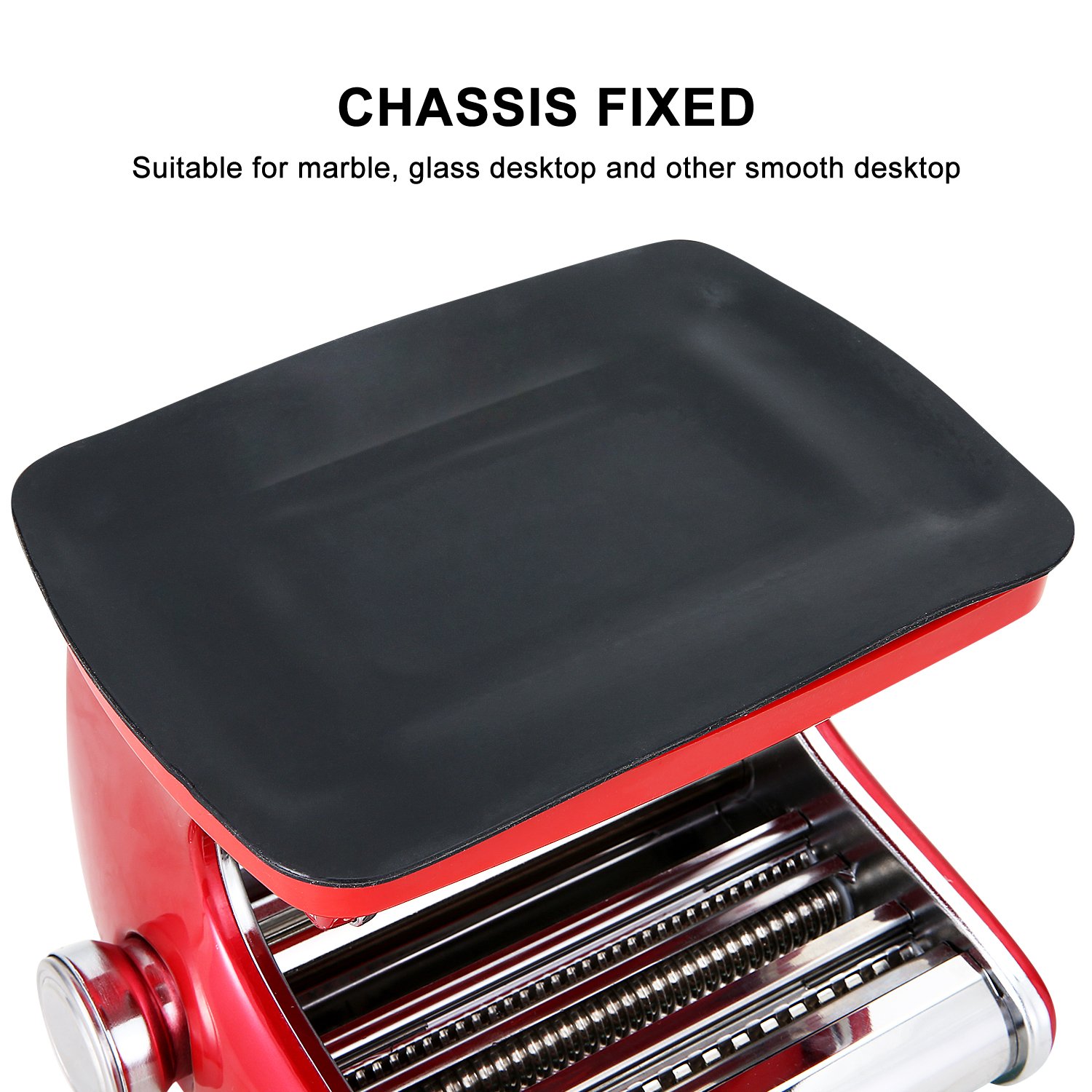 SAILNOVO Stainless Steel Noodles Machine, Red Pasta Dough Roller with Suction Base, Hand Crank and Clamp, 2 Blades for Spaghetti and Fettuccine