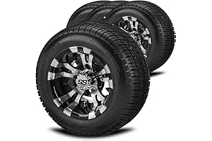 RM Cart 10" Warlock Black/Machined on 205/50-10 Deli Low Profile Tires (Set of 4) | Golf Cart Tires and Wheels Combo with Standard Lug Nuts