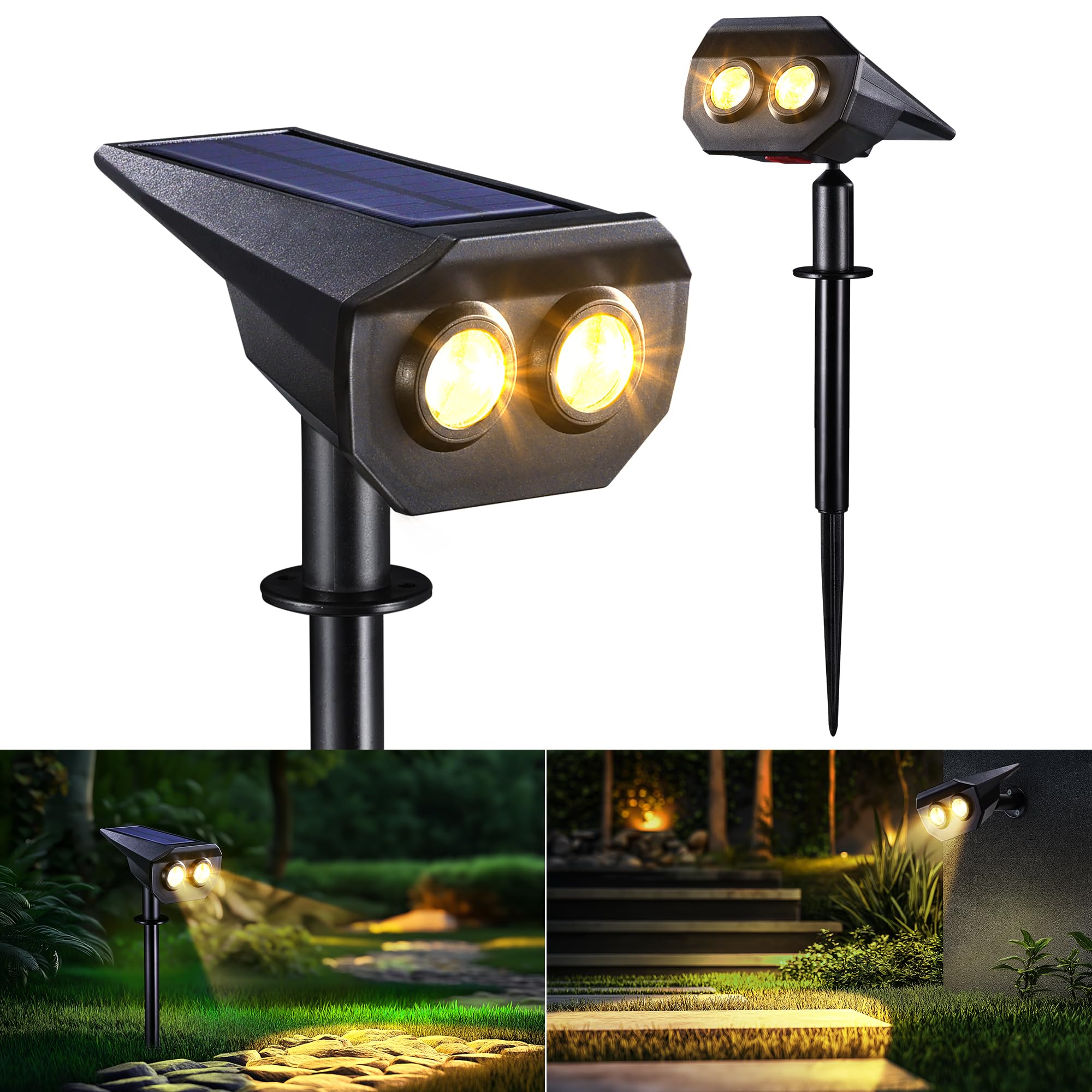 Photo 1 of Flacchi Solar Lights Outdoor Waterproof - 2 Lighting Modes Solar Powered Garden Yard Spot Lights for Outside Landscape (Warm White, 2 Pack)