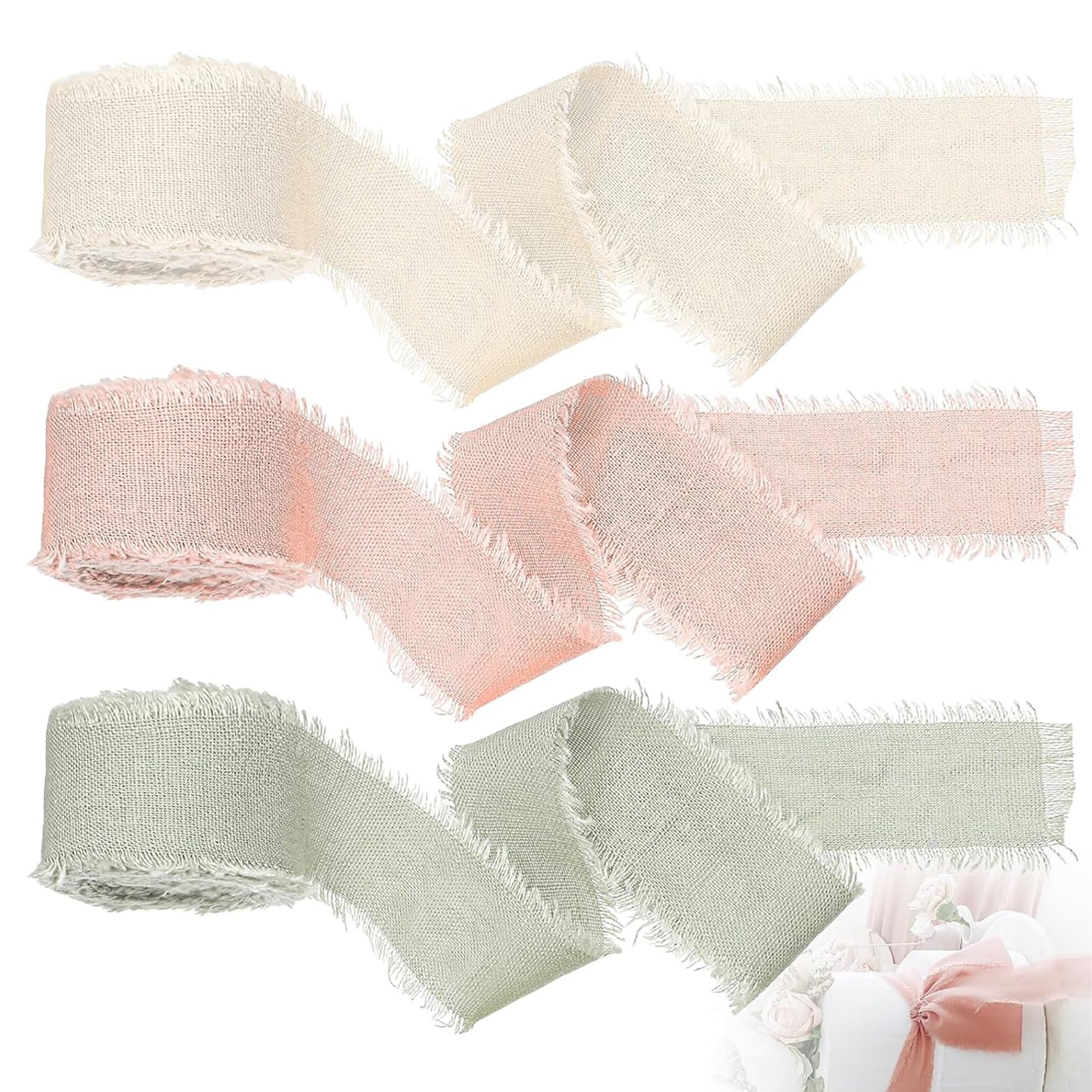 3 Pcs Chiffon Ribbon - Linen & Silk Ribbons for Wedding Invitations, Bridal Bouquets & Gift Wrapping (4x 500cm)