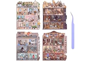 VYRANA Girls 3D Miniature Scene Stickers, 4 Sets Magic Apprentice DIY House Stickers for Archaeological,Detective,Laboratory,Hotel,Cute 3D Cartoon Scene Stickers for Adult Kids Relief Stress Pass The Time
