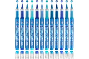 YWPXSN 12 Colors Acrylic Paint Pens - Blue Paint Pens Markers, Brush Tip & Direct Ink Flow Suitable for Stone,Paper,Wood,Glas