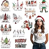 HWQVA 12 Sheets Christmas Iron on Transfers for T-Shirts, Christmas Heat Transfers Vinyl for T-Shirts Clothes Pillow Hoodie DIY Crafts
