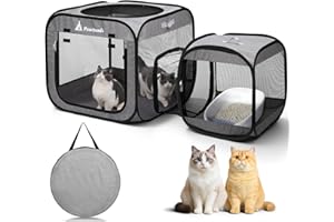 Pawtenda Portable Cat Playpen,Foldable Cat Cage,Enclosed Cat Tent for Indoor Outdoor,Movable Pet Crate for Kitten and Puppy(Grey)