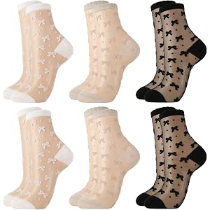 scenicamp 6 Pairs Women's Sheer Ruffle Socks Summer Cool Crew Socks | Cute Thin Lace See Through Sock for Girls Womens