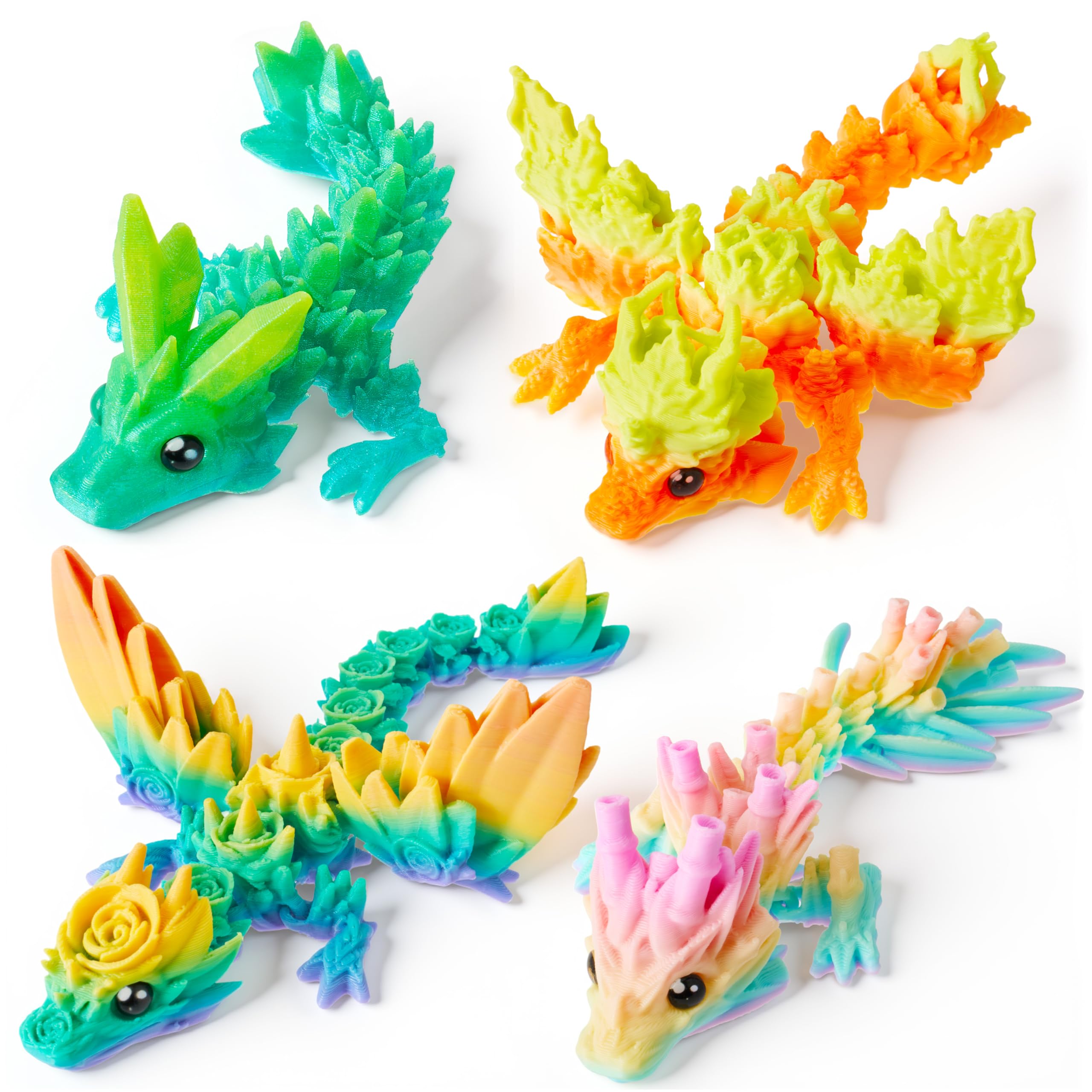 JOYIN 4 Pcs 3D Printed Dragon Party Bag Fillers for Kids, 4 Colorful 3D Printed Flexible Articulated Dragon Fidget Toys for Stress Relief Squeeze, Party Favors Gifts for Boys and Girls — image 1