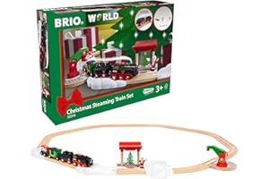 BRIO World - Christmas Steaming Train - Battery-Operated Train - 27-Pc Motorized Steam Engine for Wooden Track with Lights and Kid-Friendly Steam - Interactive Play with Forward/Reverse - for Kids 3+