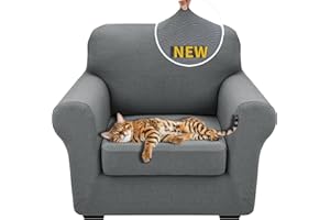 XINEAGE 2024 Newest 2 Pieces Chair Covers with Arms Super Stretch Chair Slipcover for Living Room Pet Dog Universal Slip Cover Anti Slip Armchair Furniture Protector (Light Gray), 31"-46"(1 Cushion)