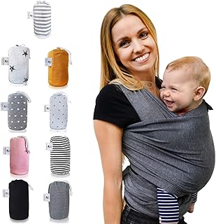 Fastique Kids® Tragetuch - elastisches Babytragetuch für Früh- und Neugeborene + Anleitung (5,2m x 0,55m, grau)