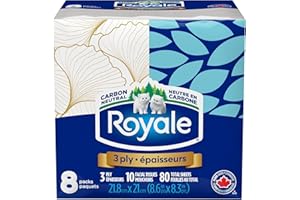 Royale 3 ply Facial Tissue, 8 Pocket Packs, 10 Tissues per Pack