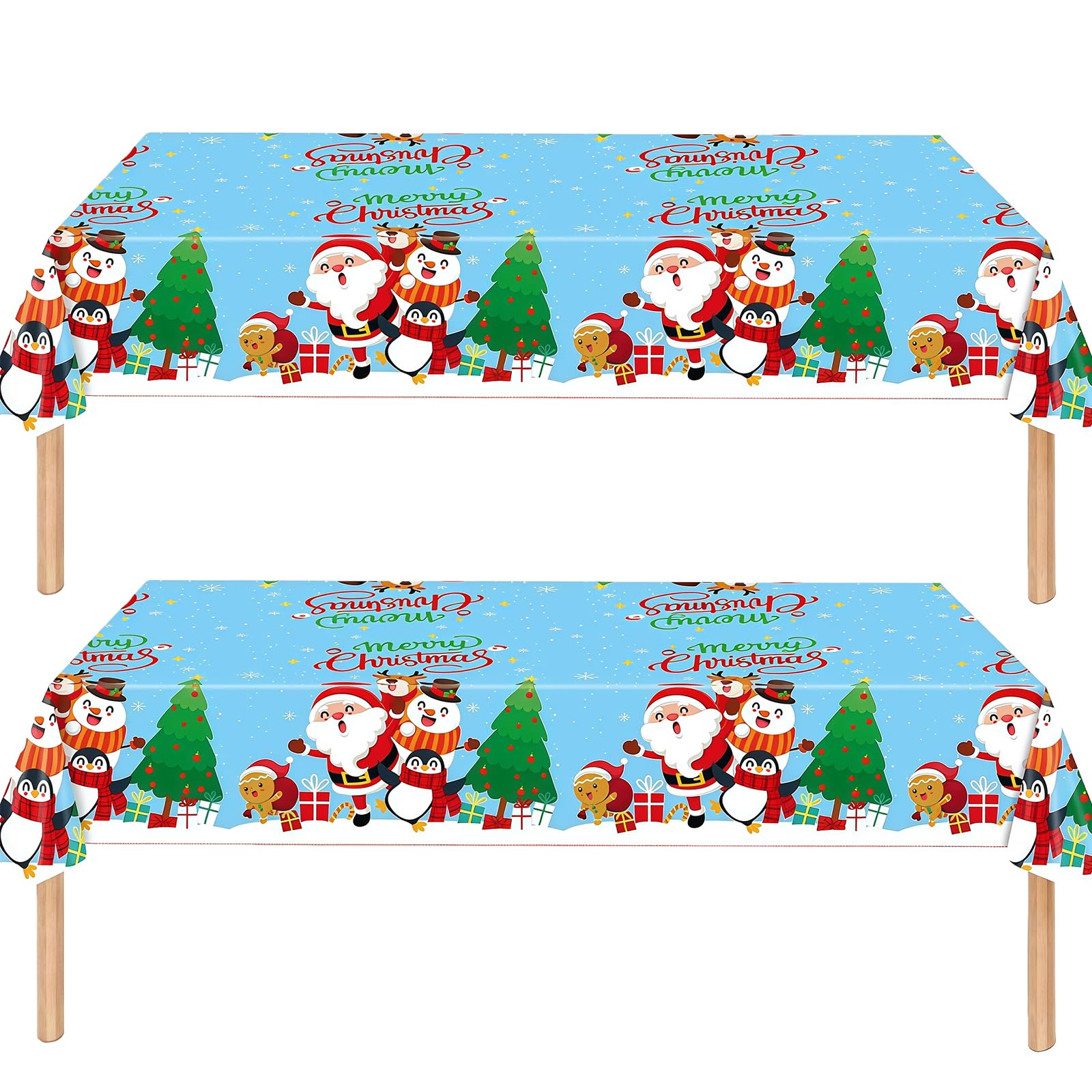 2Pcs Christmas Party Tablecloth Decorations for Xmas,137*274cm Blue Christmas Santa Disposable Party Table Covers,Dining Tablecover for Winter Holiday