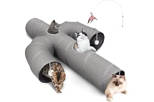 Ownpets Cat Tunnel Large 12 inch Diameter Sturdy Oxford Fabric Cat Tunnel Toy, Cactus Shape Collapsible Cat Tunnels for Indoor Cats,Interactive Peek Hole Pet Tunnel Tube with Cat Wand Toy