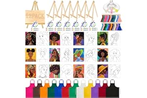 Xtinmee 12 Sets Sip and Paint Kit for Adults Pre Drawn Canvas Afro Girl Canvas Painting Set Pre Drawn Stretch Kit for Adults(Afro Girl Style)