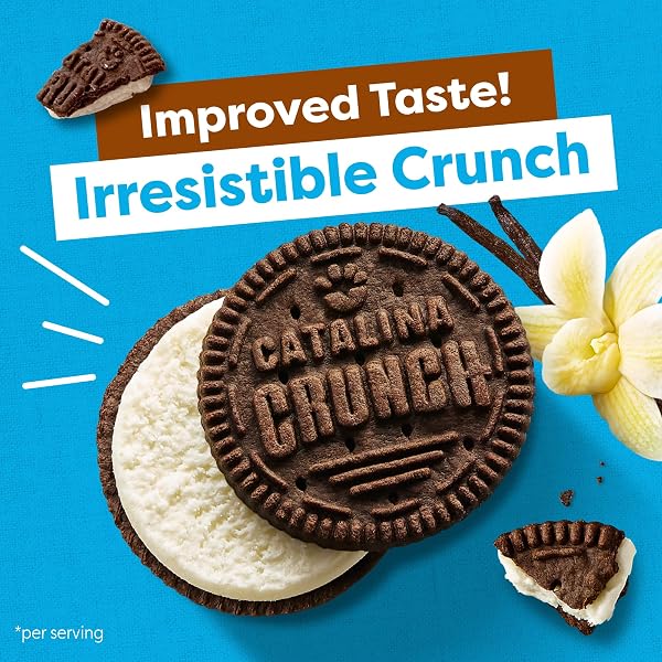 CATALINA CRUNCH PROTEIN COOKIES, 4G PROTEIN PER SERVING – LOW-SUGAR SANDWICH COOKIES – GLUTEN FREE, VEGAN – KETO DESSERT SNACKS – CHOCOLATE VANILLA, 8.9 OZ. (21 COUNT)