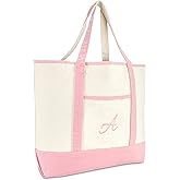 DALIX Women's Cotton Canvas Tote Bag Large Shoulder Bags Pink Monogram A - Z | Large, Shoulder Bags, Monogram A - Z