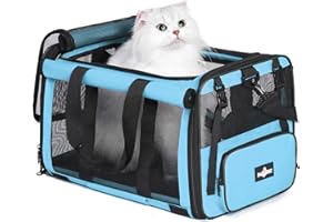 Paw Ballet Pet Carrier, Collapsible Airline Approved Dog Cat Carrier, Soft Top Load Cat Carrier Bag for Small Medium Cat & Dog Under 20 lbs, Cat Travel Carrier Bag with Safety Lock Zipper, Blue