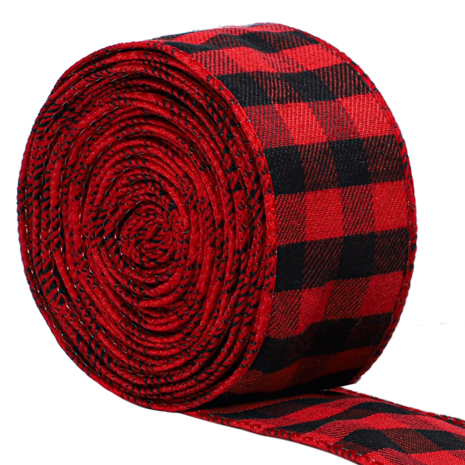 URATOT Red and Black Plaid Burlap Ribbon Christmas Wired Ribbon Wrapping Ribbon for Christmas Crafts Decoration, Floral Bows Craft, 236 by 1.49 Inch