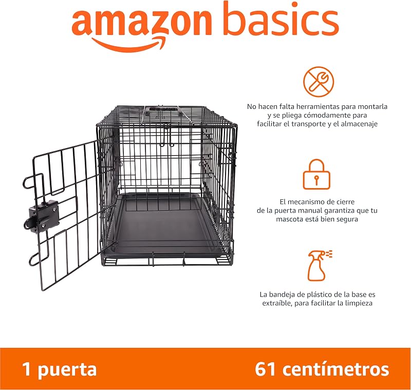 Jaula para perro de alambre metálico, Plegable, con bandeja, puerta única, 61 x 46 x 51 cm (L x An x Al), negro