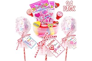 ORIENTAL CHERRY Valentines Day Gifts for Kids - 24 Pack Giant Lollipop-Shaped Stationery Set with Valentine's Cards Pencils Stickers Erasers Stampers Sharpener for Classroom Exchange School Boys Girls Party Favors