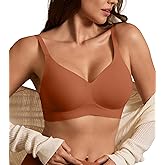 DEANGELMON Seamless Bras for Women No Underwire Comfortable Push Up Bra V Neck Wireless Bralette Full Coverage Wire Free Coffee Large