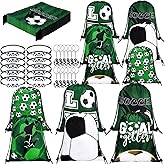 Patelai 36 Pcs Soccer Party Favors 12 Soccer Drawstring Gift Bags Team Sports Goodie Treat Bag Candy Snack Backpack 12 Adjustable Bracelets 12 Keychains for Birthday Party Supplies Decorations