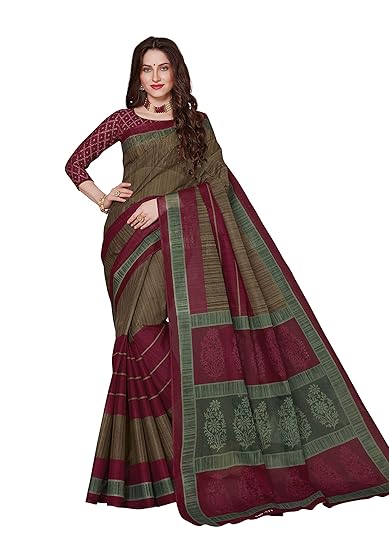Womens Pure Cotton Printed Saree with Blouse Piece (SKR5481_Maroon)