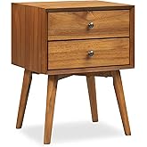 Poly &amp; BARK Dorsey Nightstand - Mid-Century Modern Nightstand &ndash; Solid Wood Bedside Table with 2 Drawers, Acorn Walnut Finish, 23.5" Tall