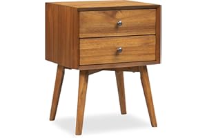 POLY & BARK Dorsey Nightstand - Mid-Century Modern Nightstand – Solid Wood Bedside Table with 2 Drawers, Acorn Walnut Finish, 23.5" Tall