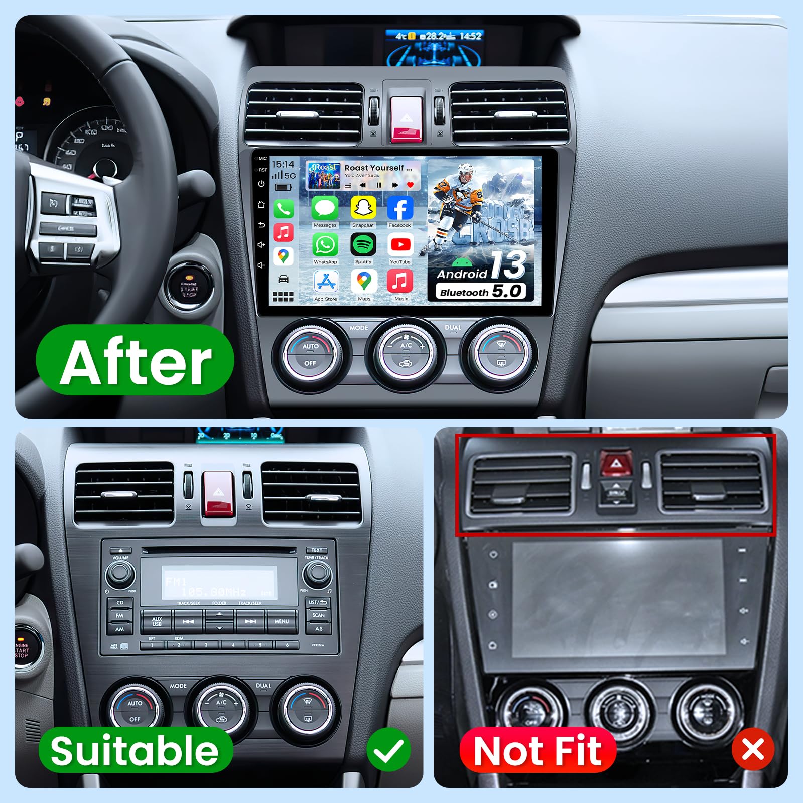 4Core+64GB Car Radio for Subaru Forester 2014 2015 Subaru WRX Impreza 2012-2014: 9inch HD IPS Touchscreen Replacement Carplay&Android Auto GPS 5GWiFi Head Unit Bluetooth5.0 SWC+Backup Camera FM DSP