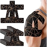 Geiserailie 20 Pcs Precut Kinesiology Tape for Shoulder, Pain Relief Pre Cut Sports Waterproof Breathable Enhance Elastic Copper Infused Kinesiology Athletic Tape for Body Support and Muscle Black