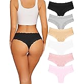 Sth Big Womens Cotton Underwear Sexy Lace Brazilian Panties Soft Breathable Cotton Bikini for Ladies 6 Pack
