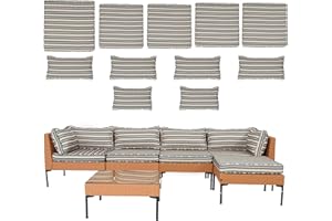 11Pcs Patio Cushion Covers Outdoor Couch Cushions Covers Replacement with Zippers Splashproof Sofa Slipcovers for 5-Seater Se