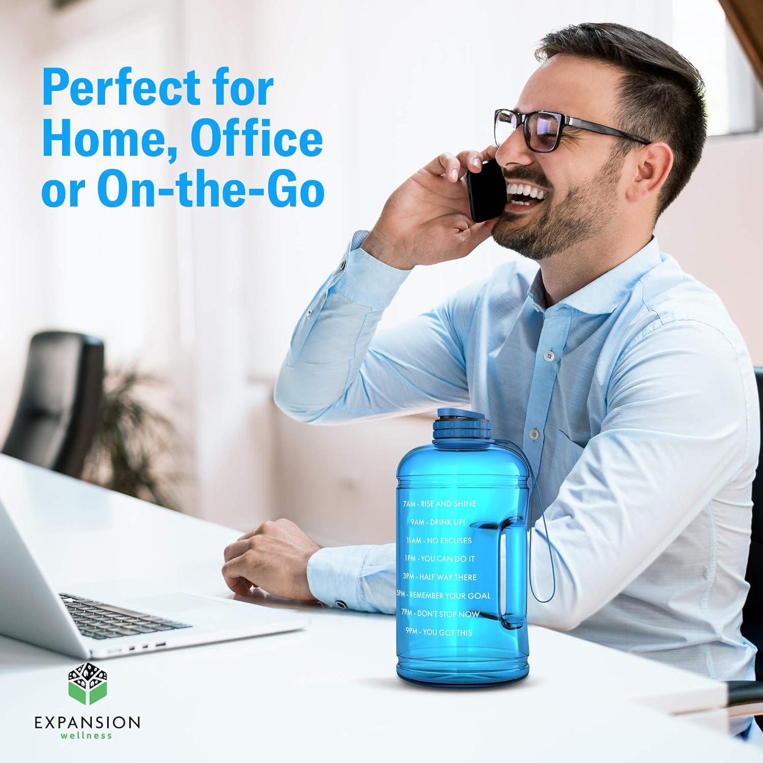 Motivational Water Bottle with Time Marker & Hourly Hydration Measurements – BPA Free & Non Toxic Large Sports Fitness Bottle Jug with Wide Mouth – Ensure You Drink Enough Water (Blue): Sports & Outdoors