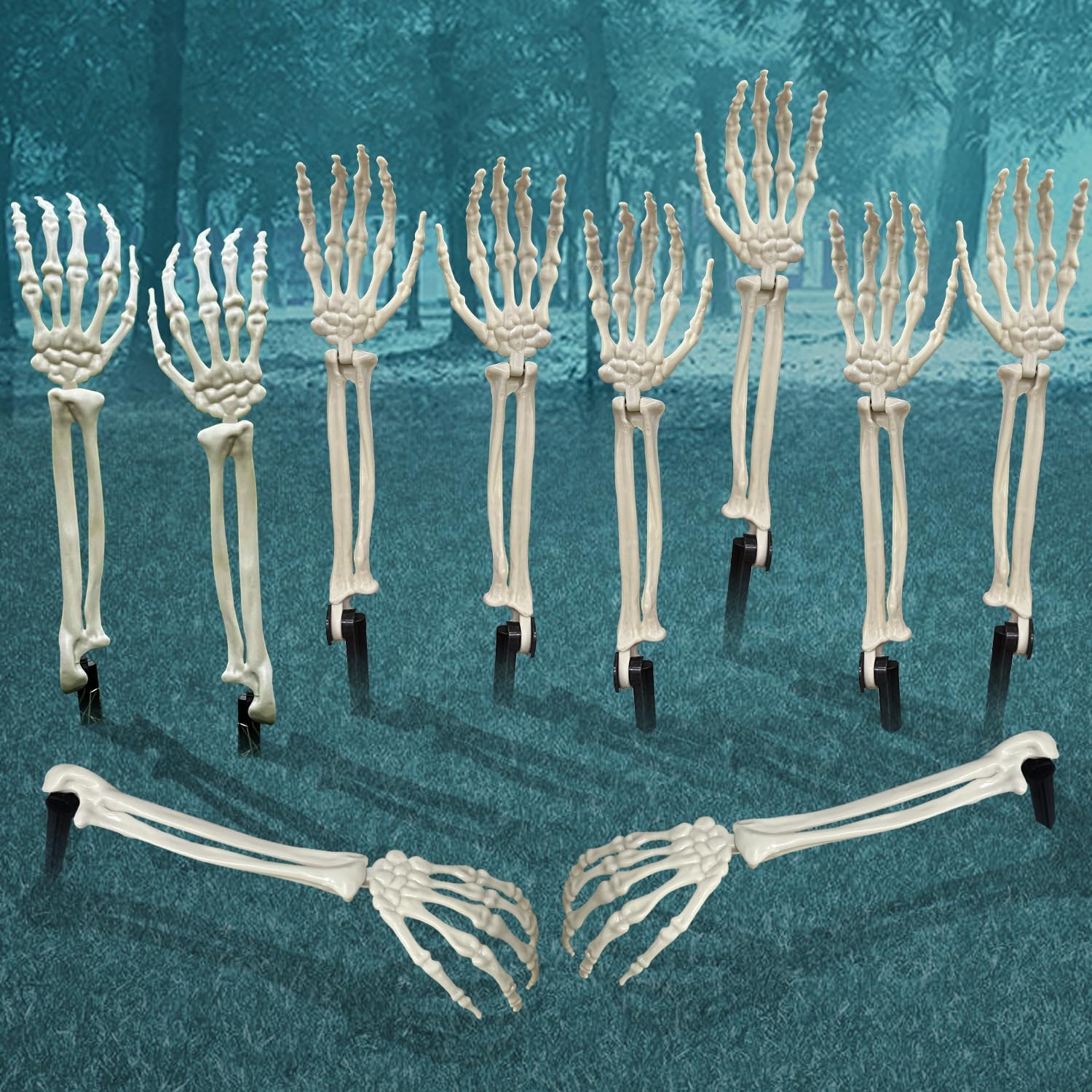 Decorative Garden Stakes - Realistic Halloween Skeleton Stakes Decorations, Groundbreakers Skull Arms with Stakes Crack Skeleton Decor for Outdoor Yard Lawn Garden Graveyard Party Supplies (10 Pack)
