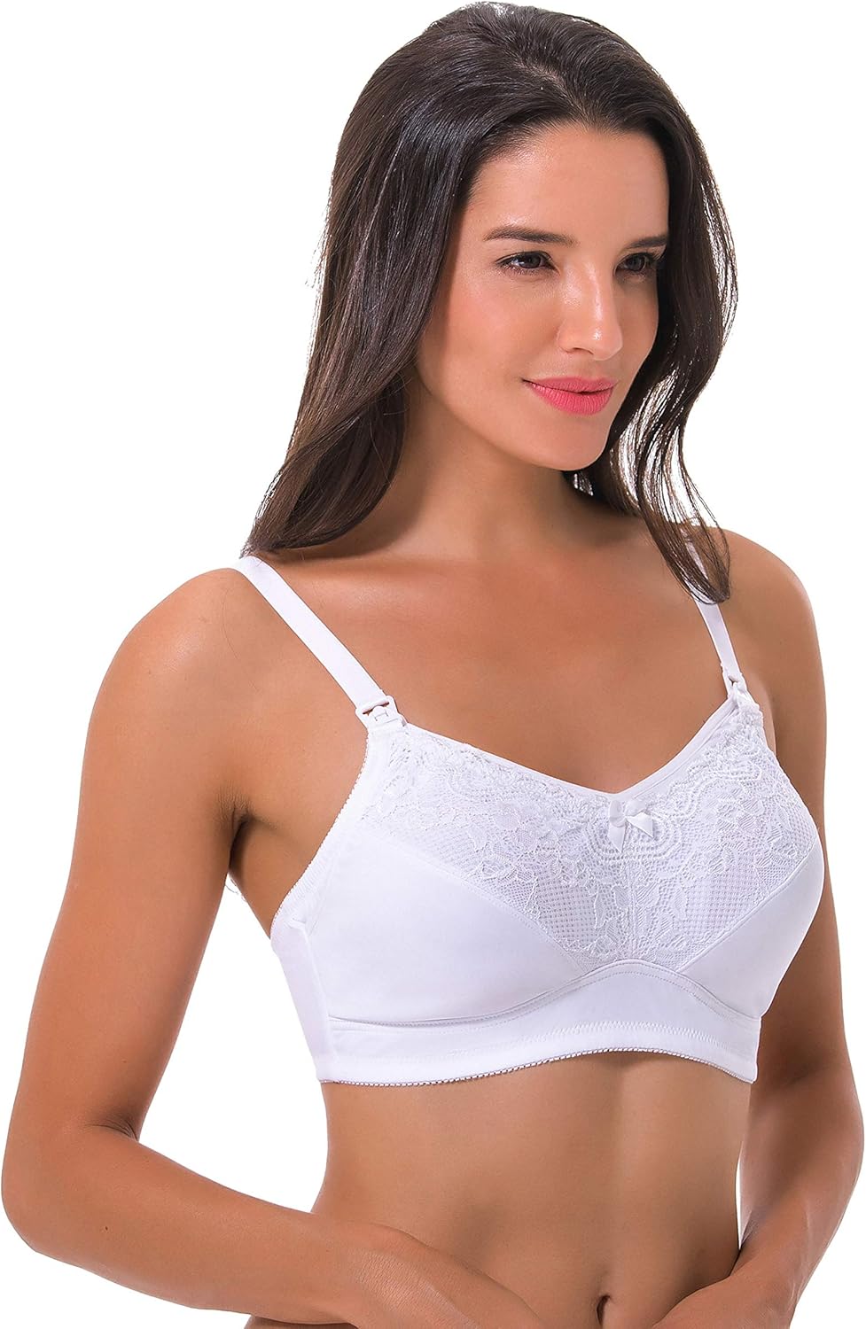 Curve Muse Women Nursing Plus Size Wirefree Maternity Unlined Bra with Lace Trim at  Women’s Clothing store