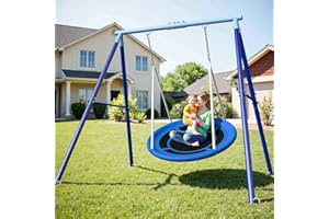 JYGOPLA Heavy Duty 500lbs Saucer Swing Set - Outdoor Metal Frame Playground Equipment for Backyard, Includes 45'' Tree Swing & Adjustable Steel Stand - Kids/Toddlers Age 3-12