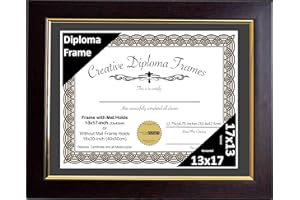 Creative Picture Frames 13x17 Mahogany Diploma Frame with Gold Rim Including Black Mat Glass and Installed Wall Hangers | Frame Holds 16x20 Media without Mat