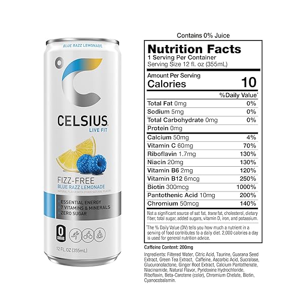 CELSIUS FIZZ FREE BLUE RAZZ LEMONADE, SUGAR FREE ENERGY DRINK, 12 FL OZ (PACK OF 12)