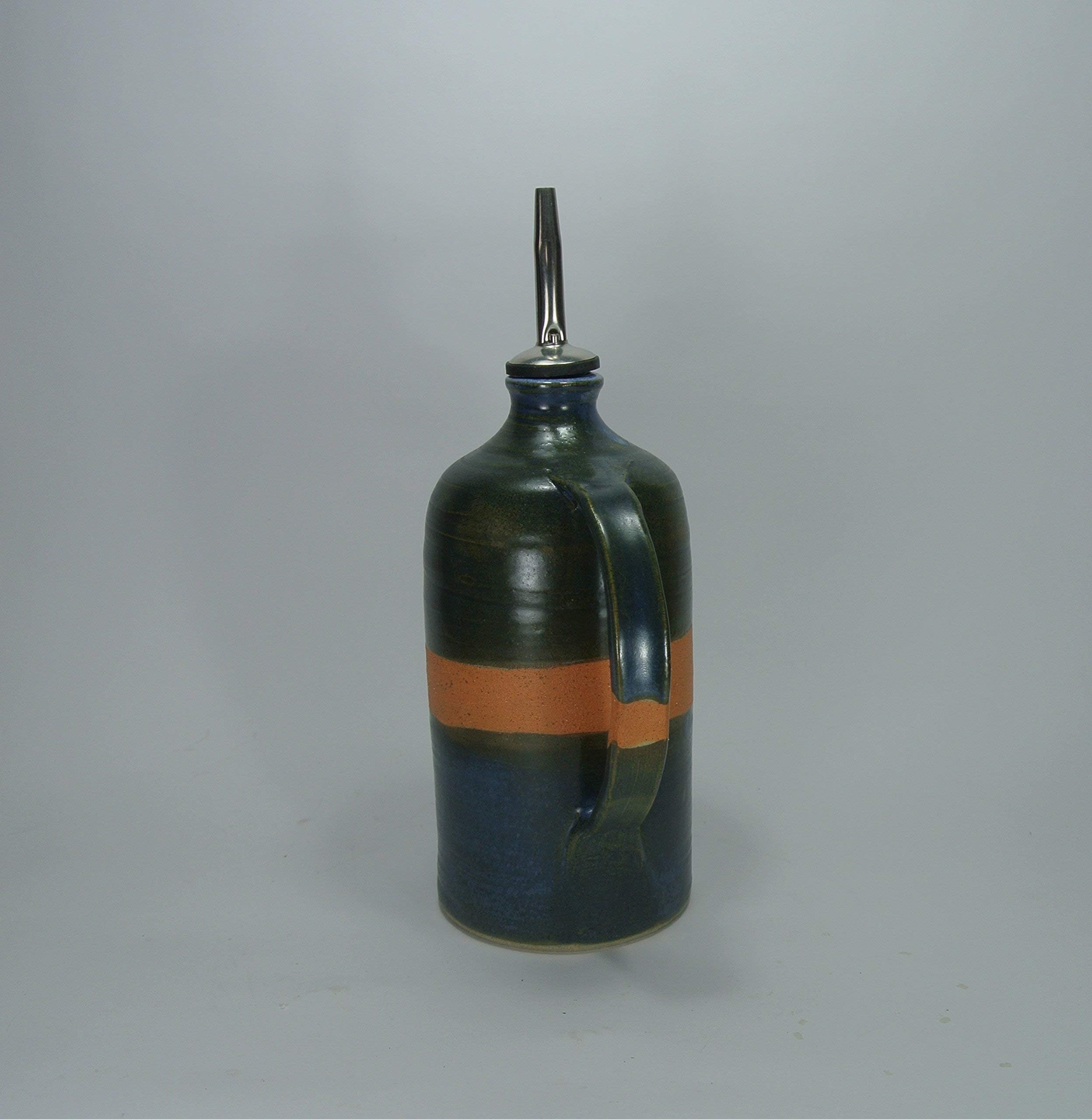 Olive oil dispenser, olive oil clay bottle, vinegar cruet, ceramic oil bottle, designed kitchenware OOAK gift, olive oil pourer, Blue cruet