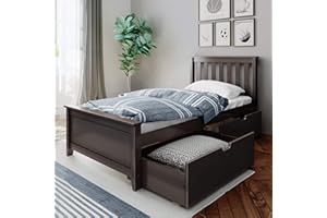 Max & Lily Twin Bed, Bed Frame with Headboard For Kids with Storage Drawers, Slatted, Espresso