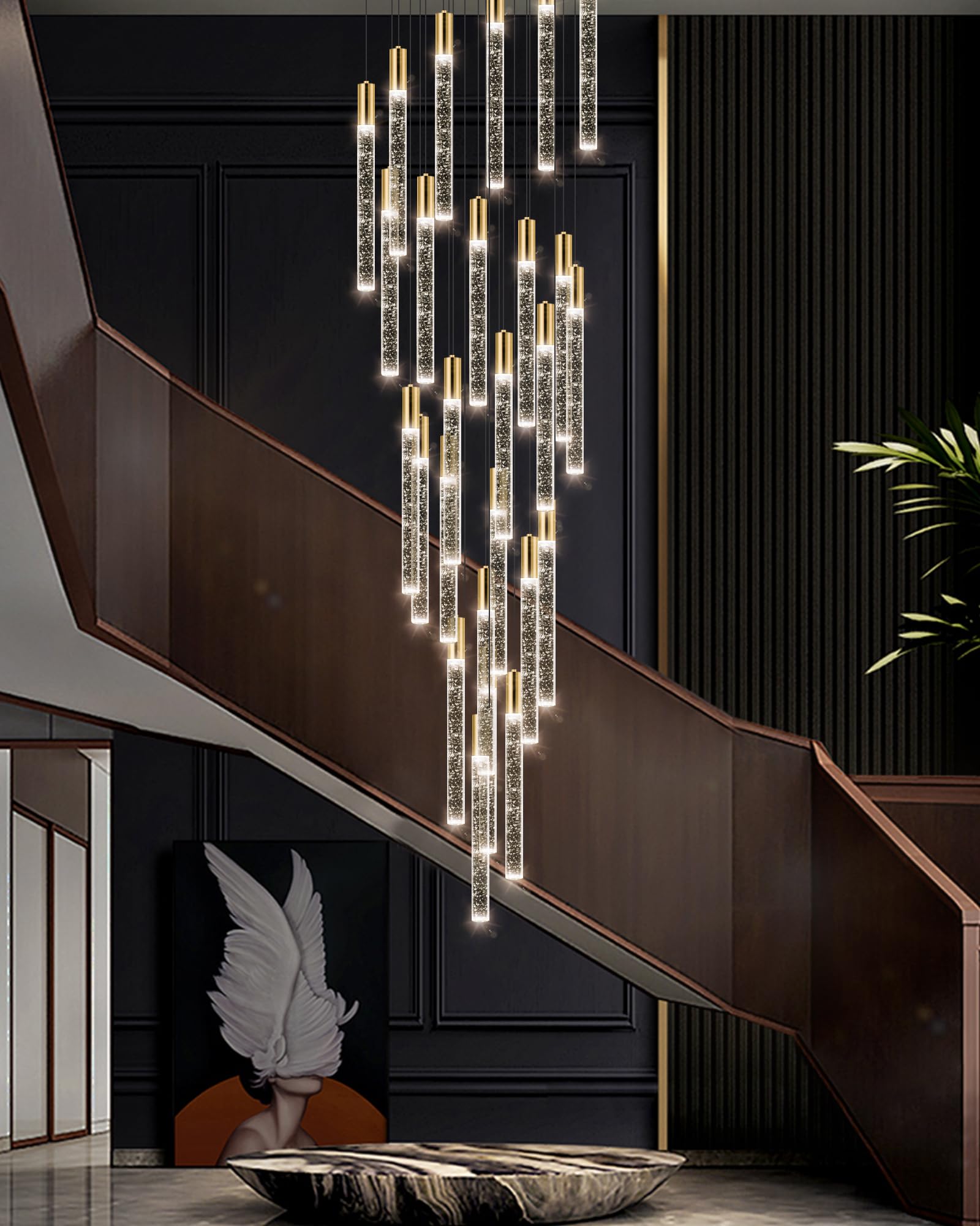 Picture of HAIXIANG 14.7 Foot High Ceiling Chandelier for Entryway Modern Crystal ...