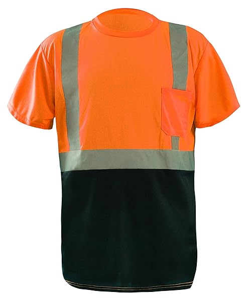 OccuNomix LUX-SSETPBK-OXL Classic Standard High Visibility Short Sleeve Wicking Birdseye Black Bottom T-Shirt, Class 2, 100% ANSI Wicking Polyester Birdseye, X-Large, Orange (High Visibility)